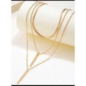 Minimalist Gold Layered Bar Necklace Long Pendant Choker Necklace Boho Chic